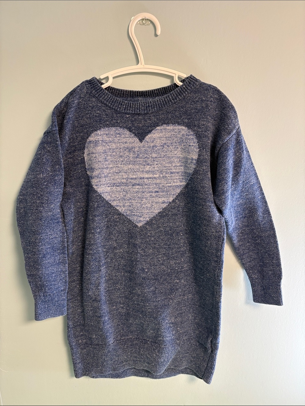 Gap Kids Blue with Heart Pattern Long Sleeve Sweater Dress, Girl Dress Size 6-7
